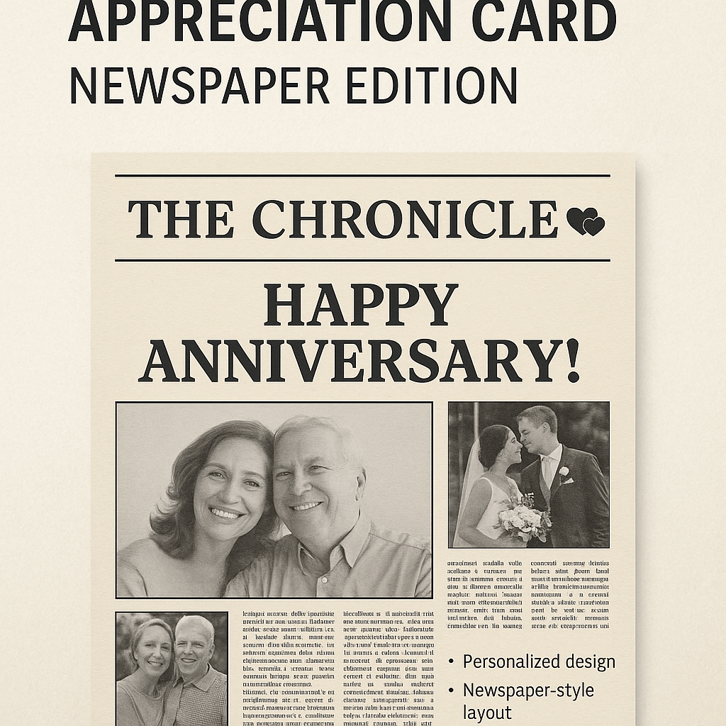 Anniversary Appreciation Card - Newspaper